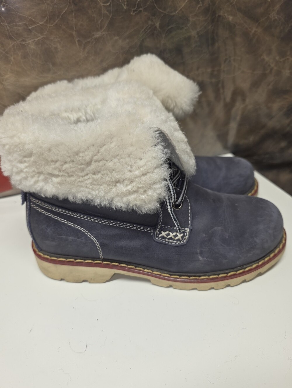 Svetski Shearling Cuff Leather Grey Winter Ankle Boots US 6.5